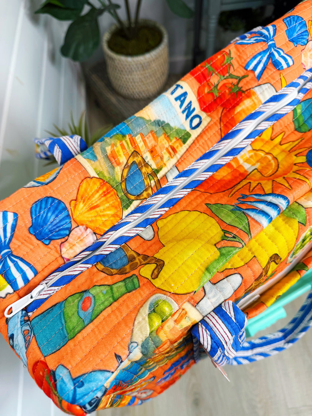 Quilted Weekender Duffle Overnight Bag - Orange Italian Getaway