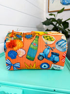 Quilted Makeup Cosmetics Toiletry Bag - Orange Italian Getaway