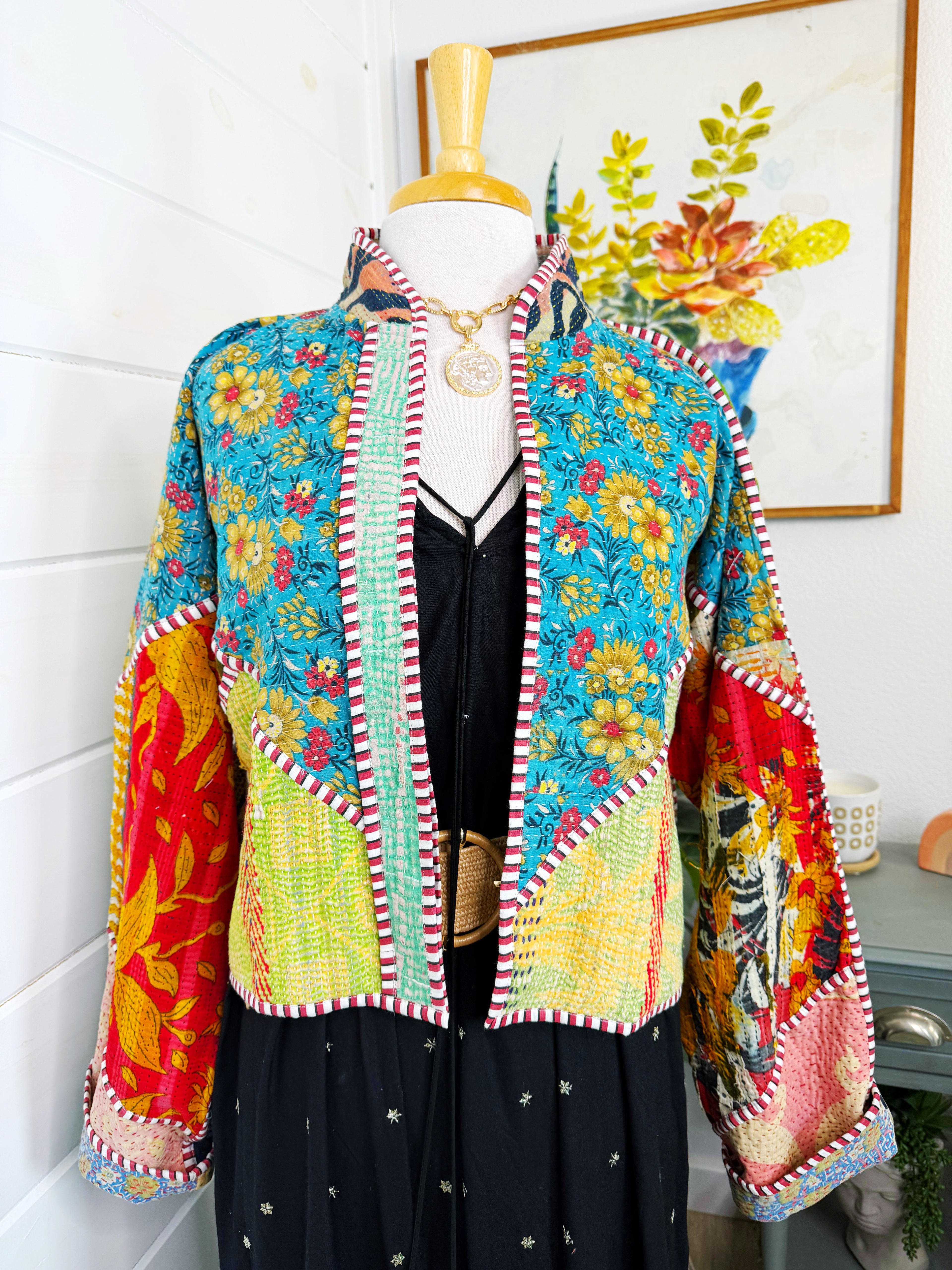 Boho Patchwork Kantha Jacket – Handmade Quilted & Reversible Blanket Coat