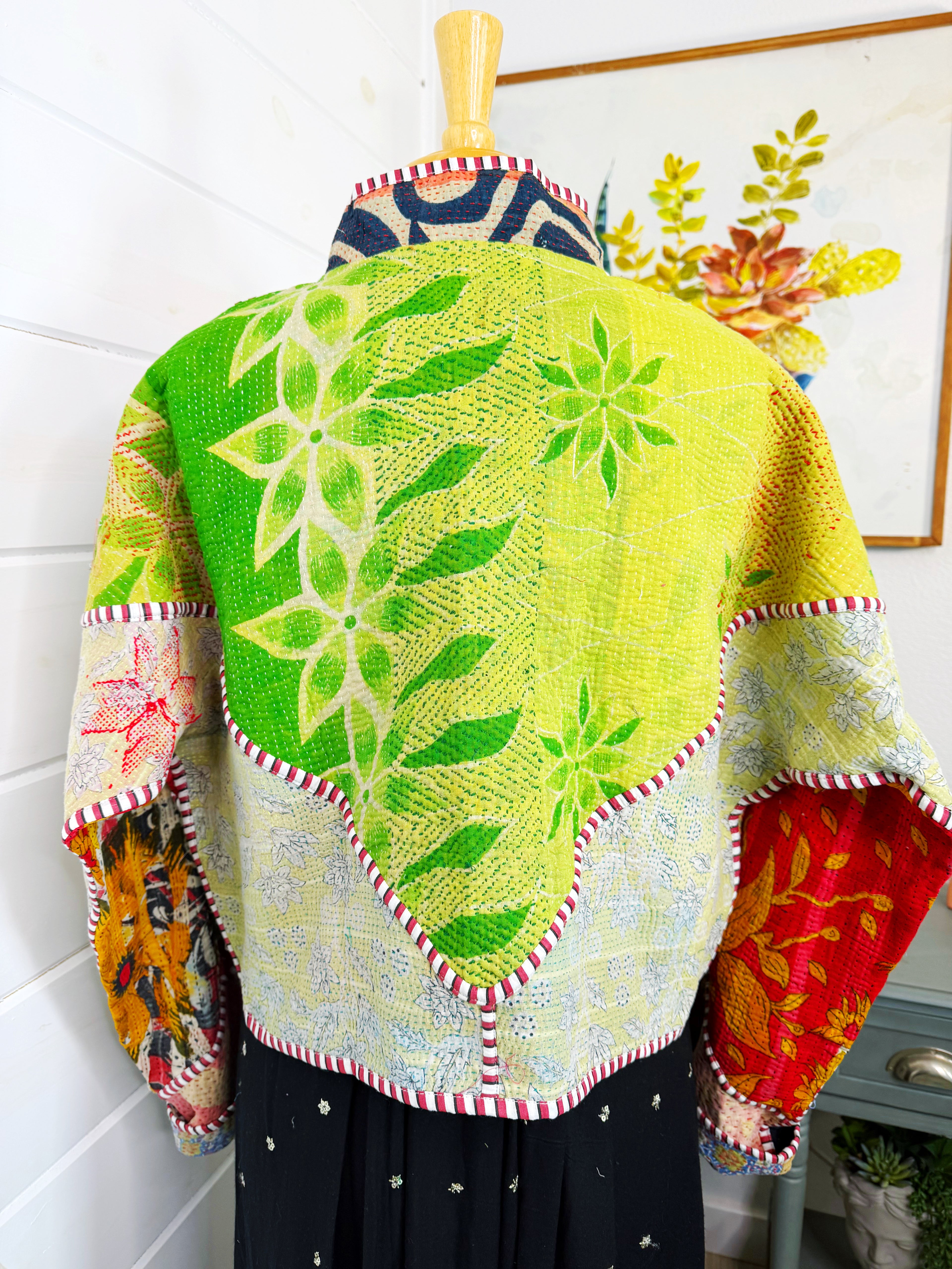 Boho Patchwork Kantha Jacket – Handmade Quilted & Reversible Blanket Coat