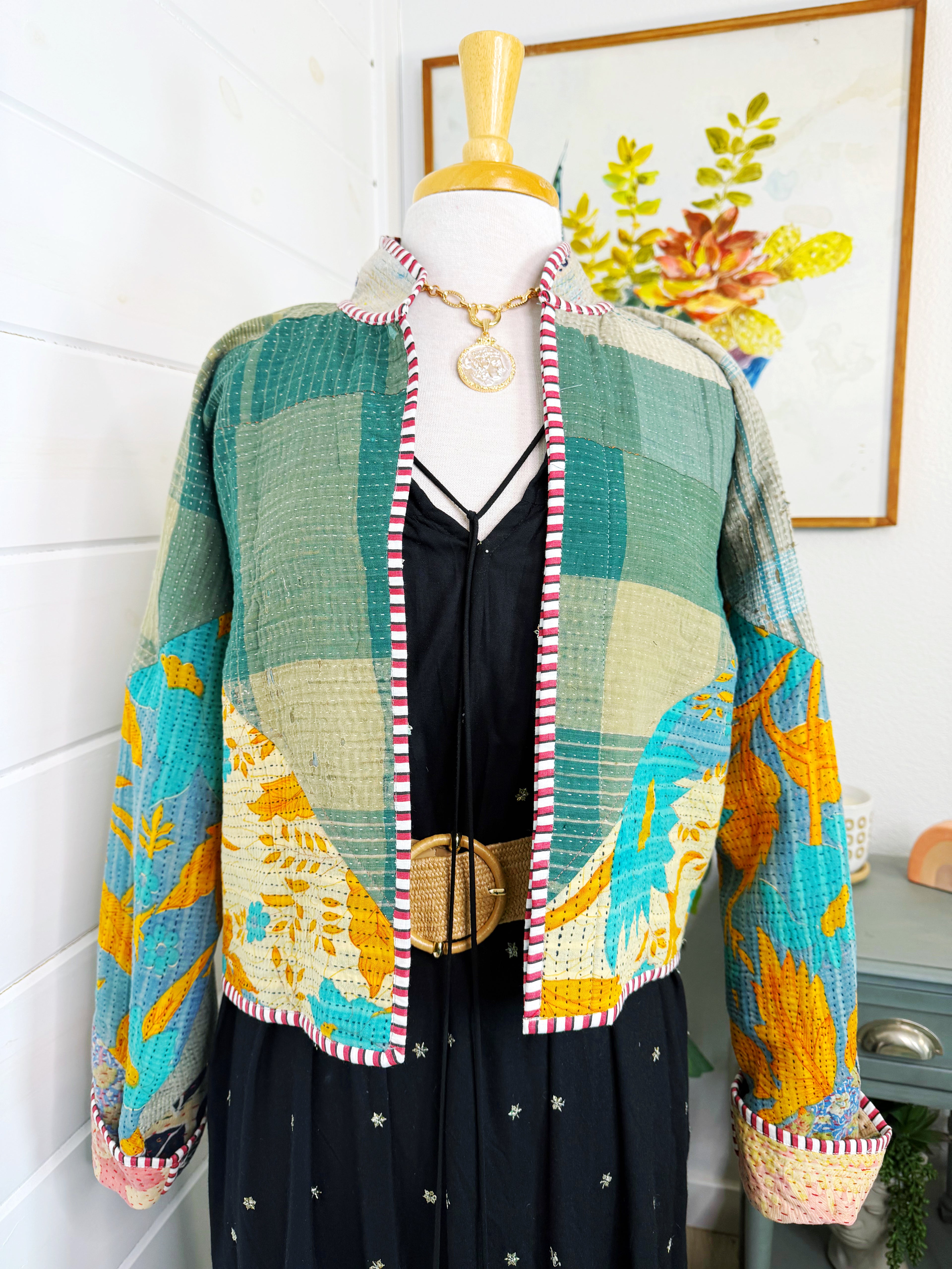 Boho Patchwork Kantha Jacket – Handmade Quilted & Reversible Blanket Coat