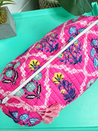 Pink Wildflowers Printed Quilted Makeup Cosmetics Toiletry Bag