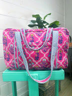 Pink Wildflowers Printed  Quilted Weekender Overnight Bag