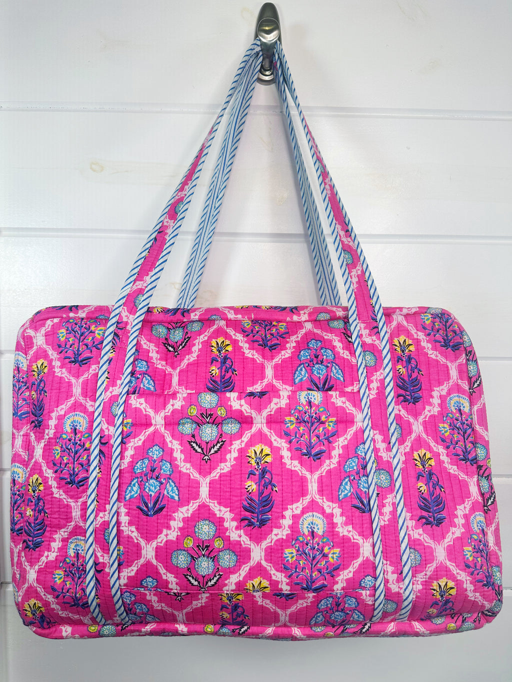 Pink Wildflowers Printed  Quilted Weekender Overnight Bag