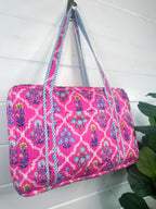 Pink Wildflowers Printed  Quilted Weekender Overnight Bag