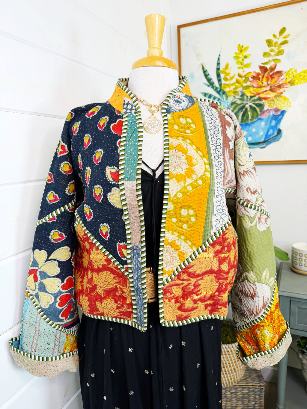 Boho Patchwork Kantha Jacket – Handmade Quilted & Reversible Blanket Coat
