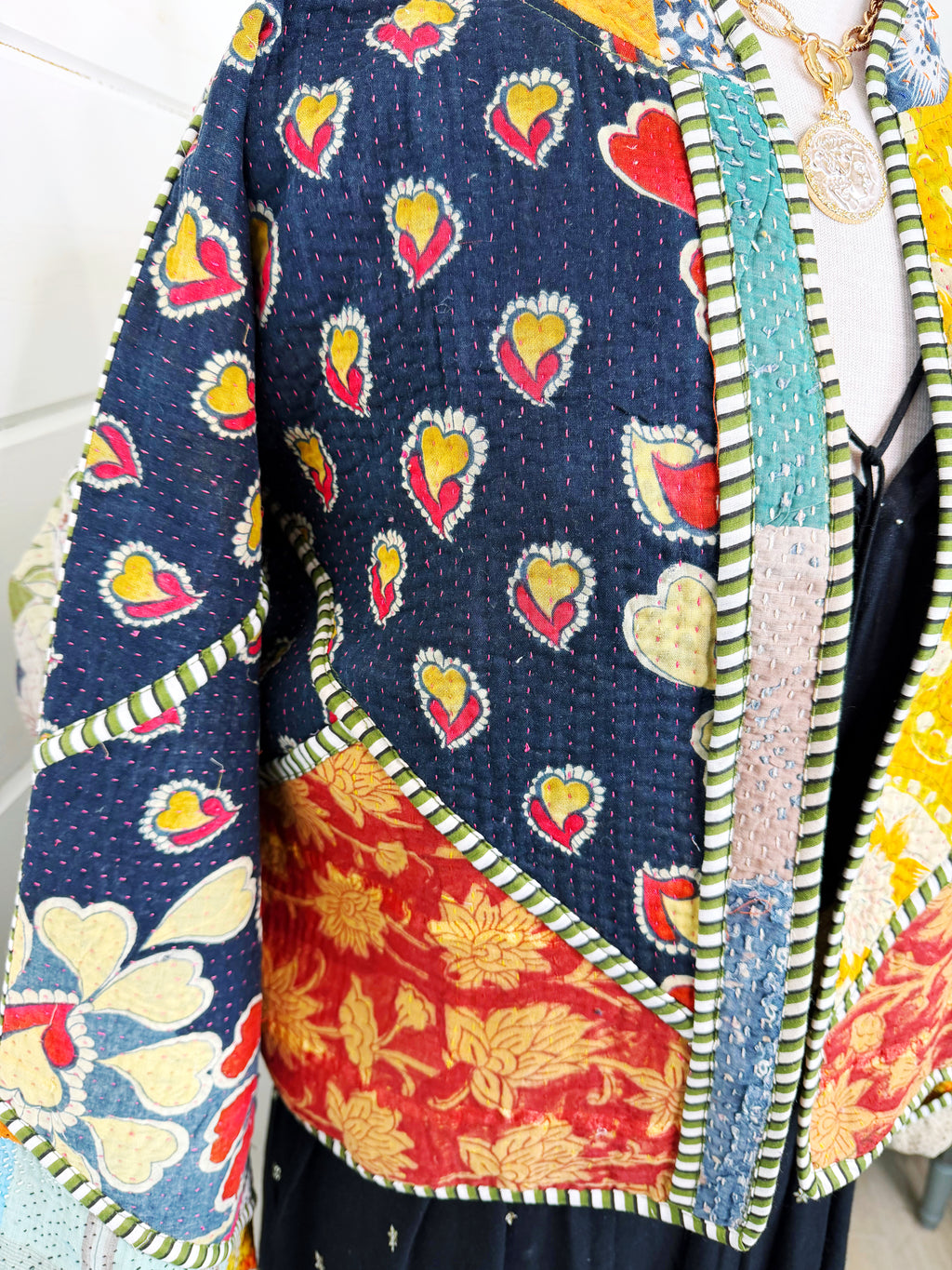 Boho Patchwork Kantha Jacket – Handmade Quilted & Reversible Blanket Coat