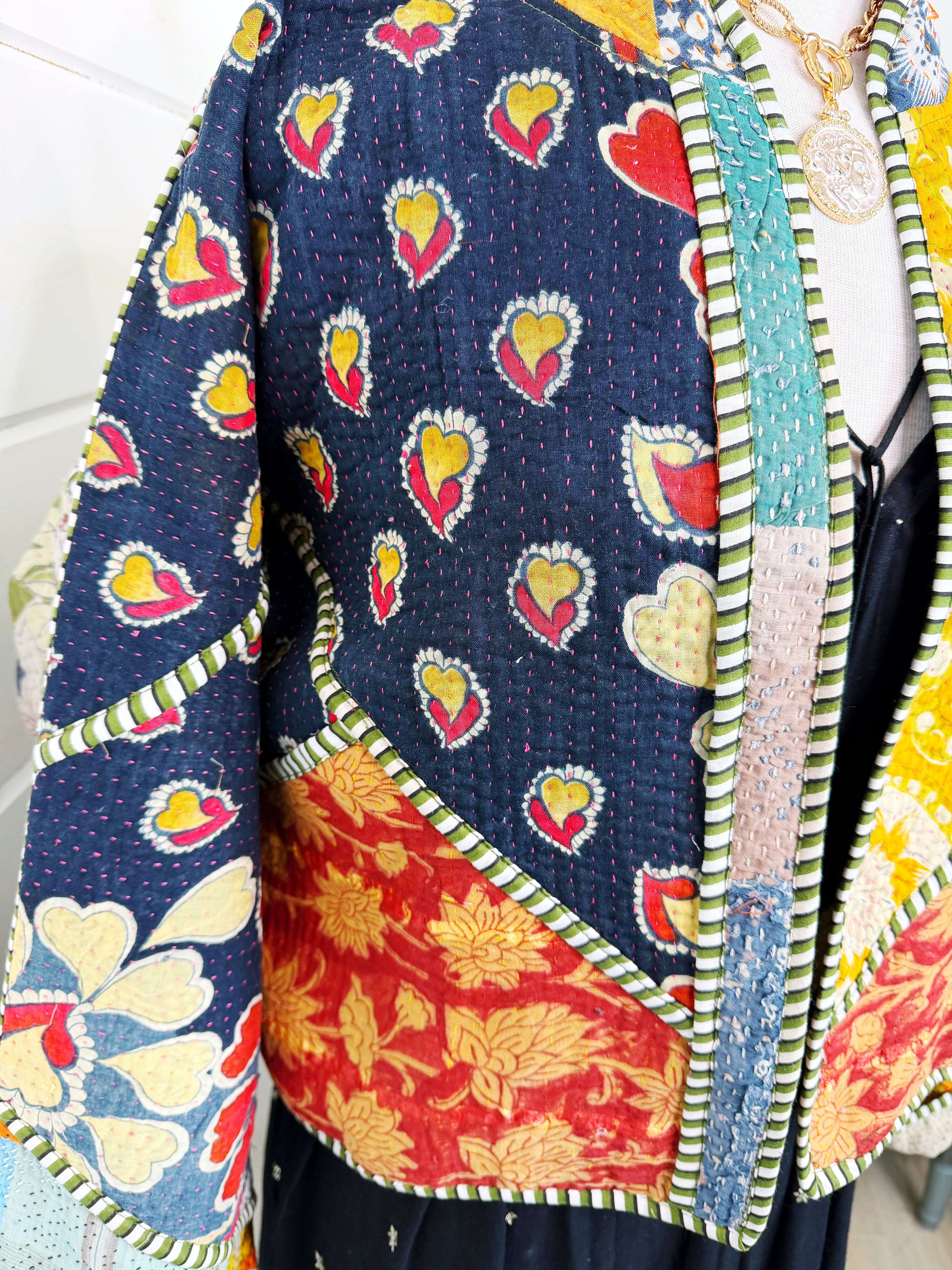 Boho Patchwork Kantha Jacket – Handmade Quilted & Reversible Blanket Coat
