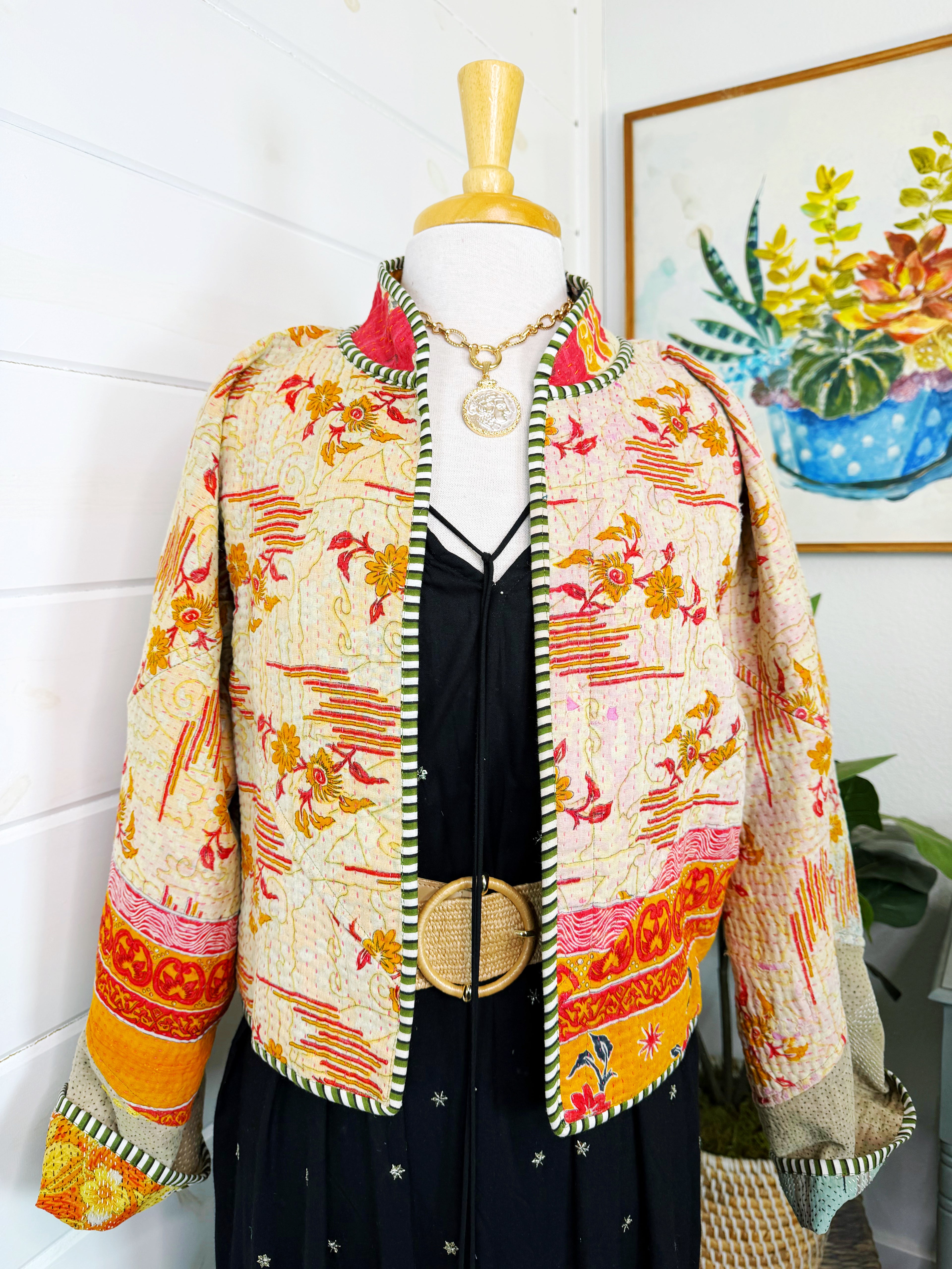 Boho Patchwork Kantha Jacket – Handmade Quilted & Reversible Blanket Coat