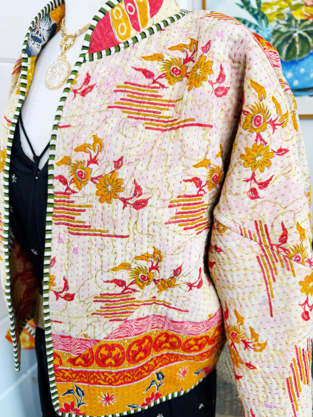 Boho Patchwork Kantha Jacket – Handmade Quilted & Reversible Blanket Coat