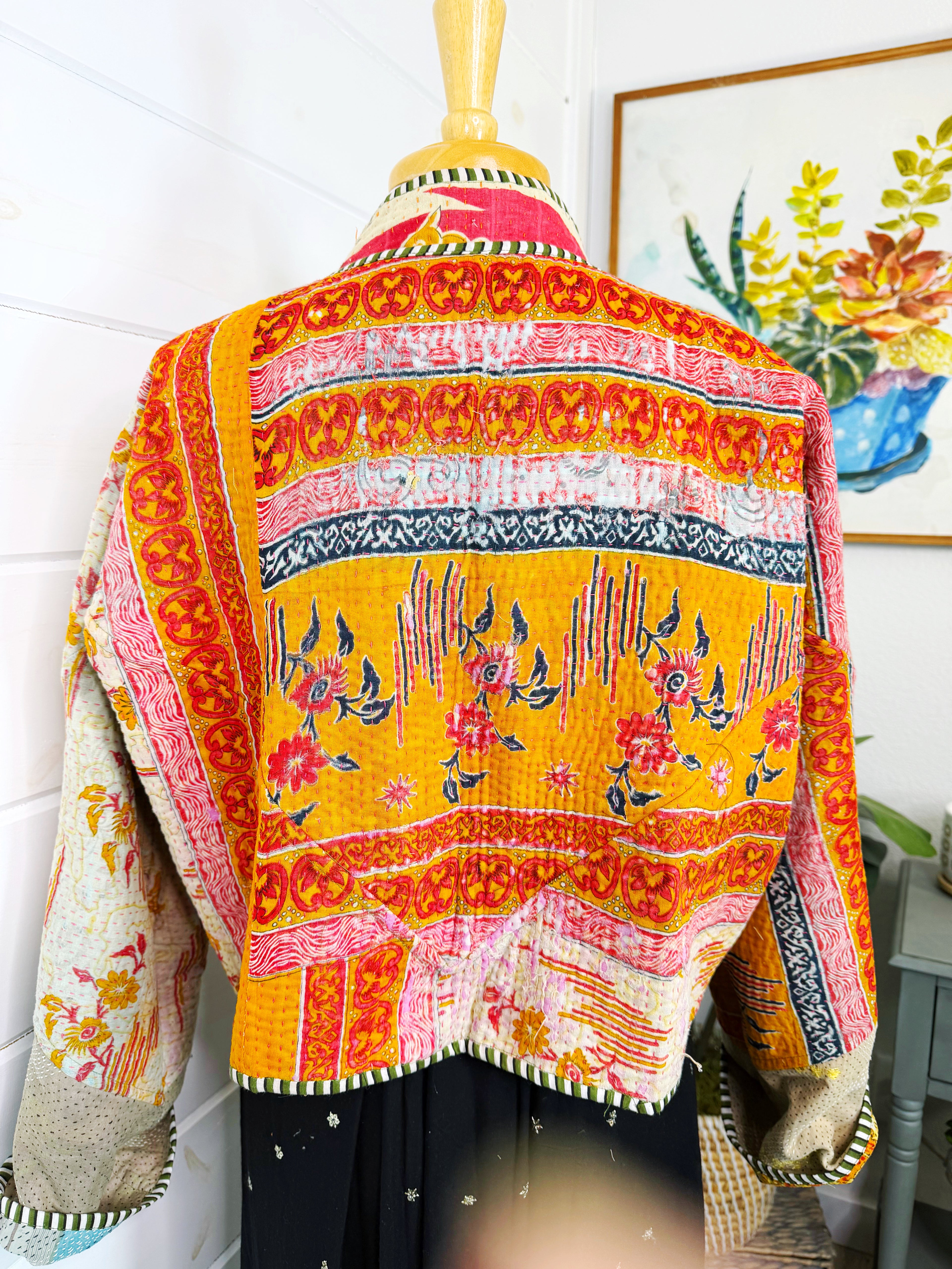 Boho Patchwork Kantha Jacket – Handmade Quilted & Reversible Blanket Coat
