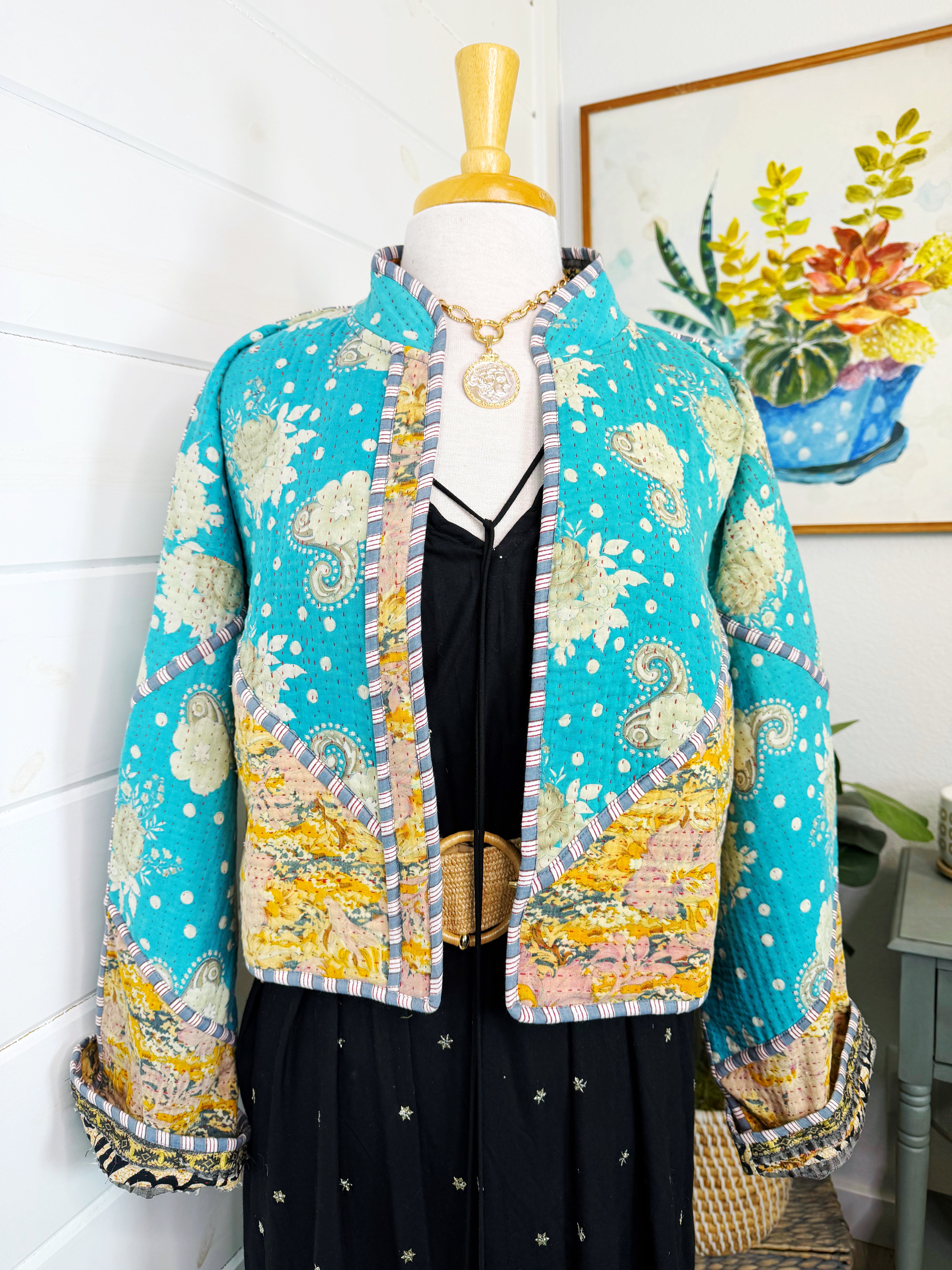 Boho Patchwork Kantha Jacket – Handmade Quilted & Reversible Blanket Coat