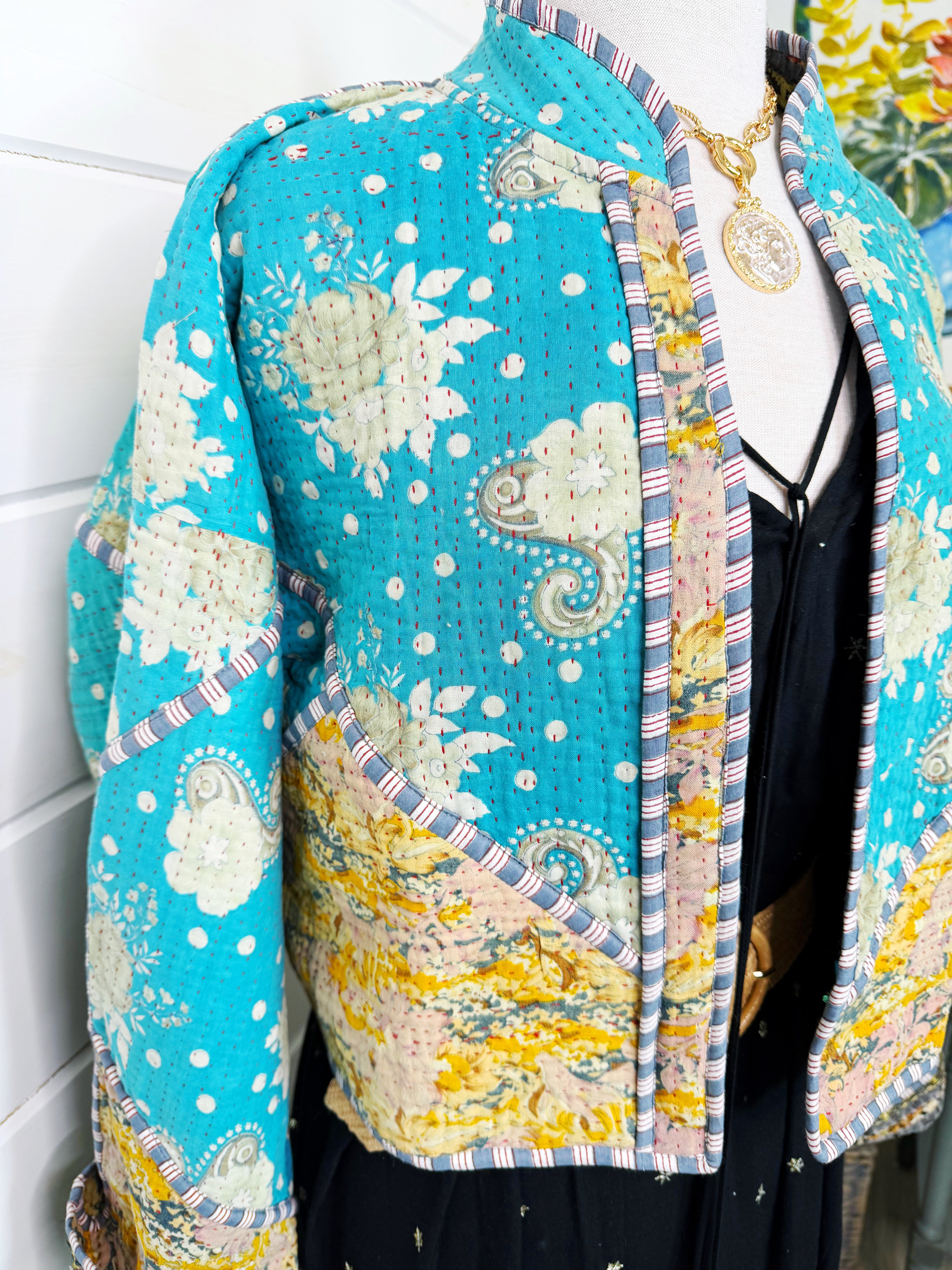 Boho Patchwork Kantha Jacket – Handmade Quilted & Reversible Blanket Coat