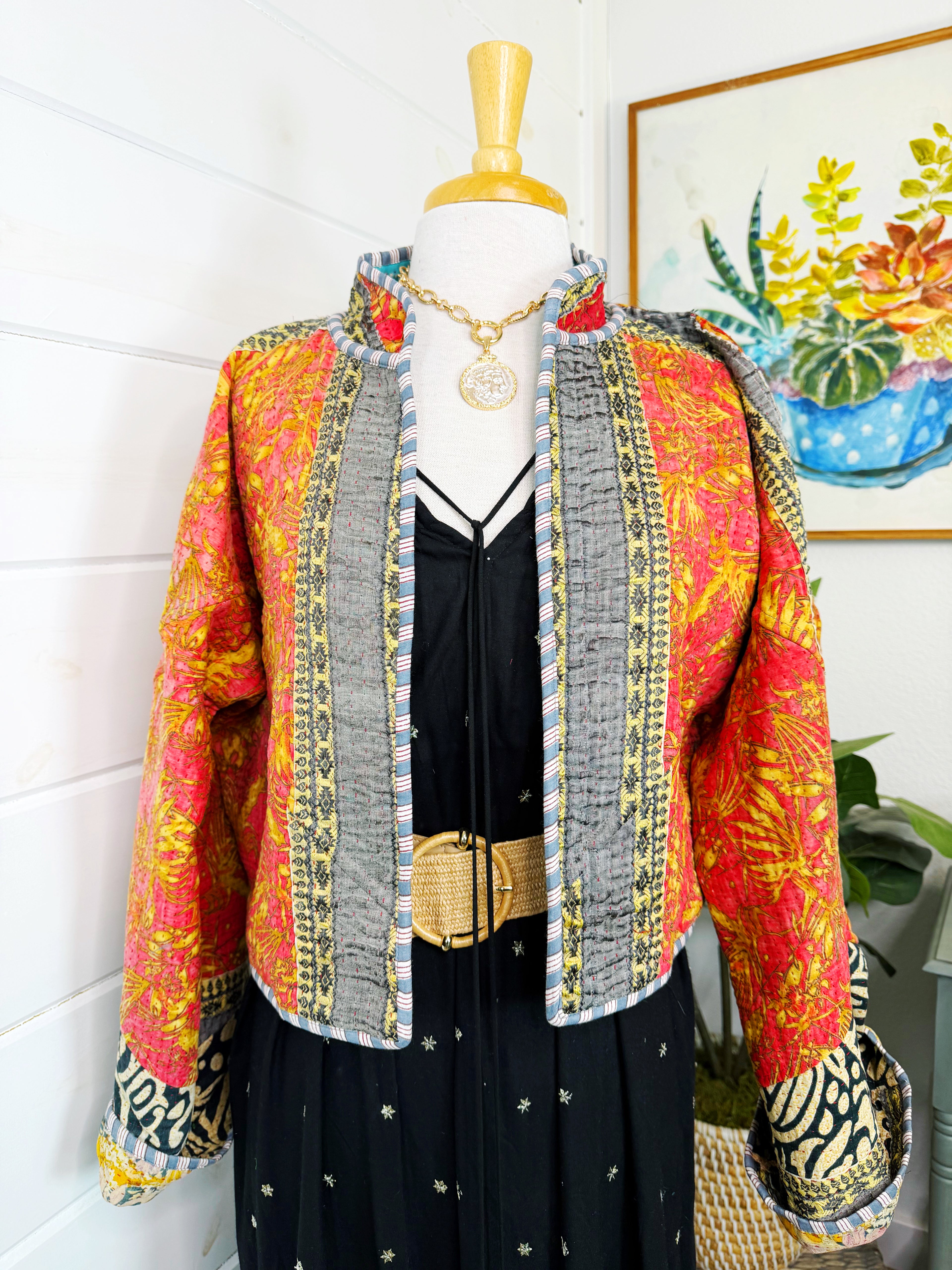 Boho Patchwork Kantha Jacket – Handmade Quilted & Reversible Blanket Coat