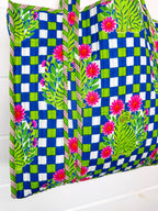 Large Quilted Travel Tote Bag - Blue Green Checkered Tiger