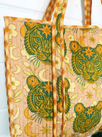 Quilted Cotton Reversible Large Tote Bag - Sandstone Celestial Tiger