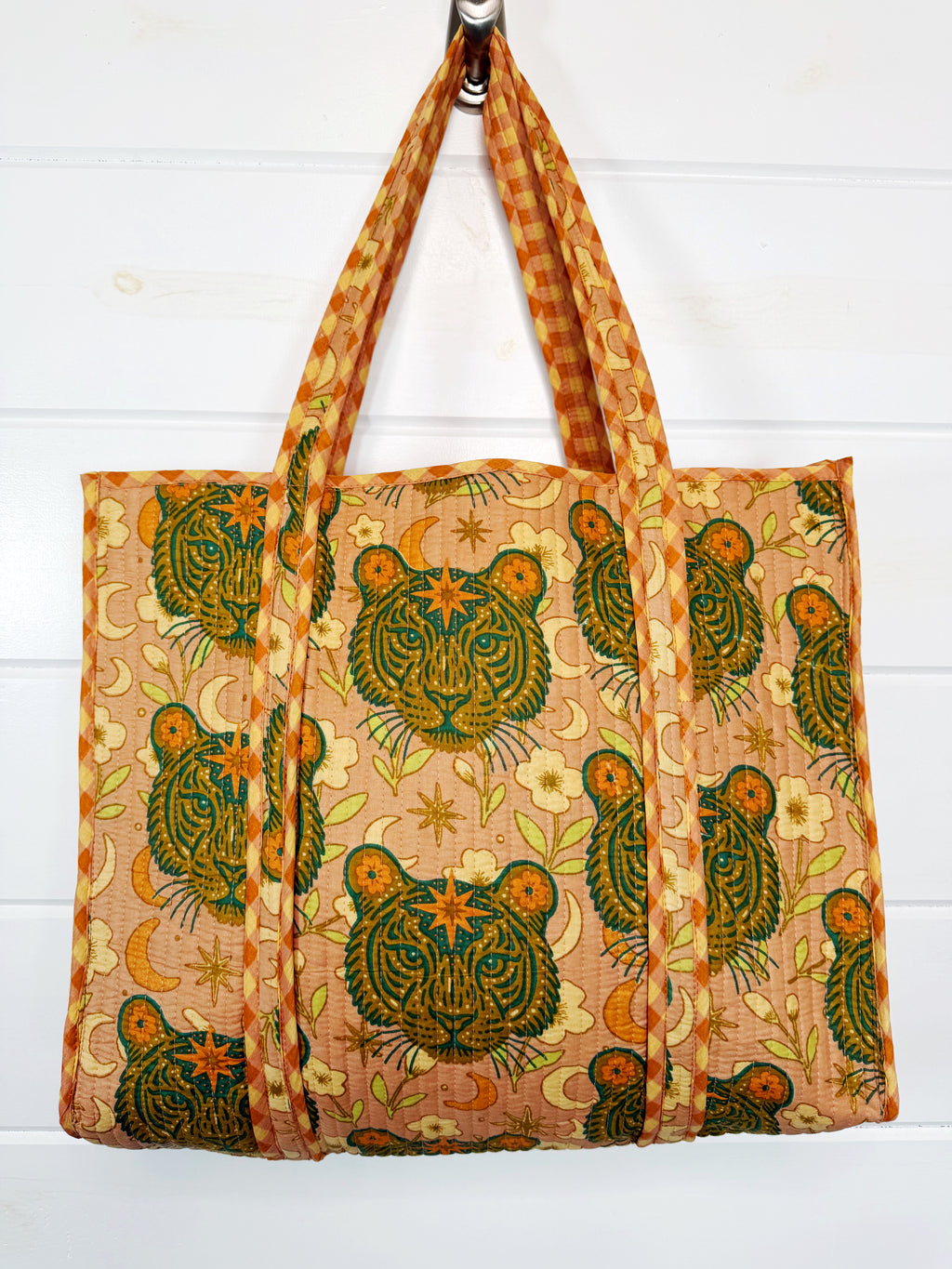 Quilted Cotton Reversible Large Tote Bag - Sandstone Celestial Tiger