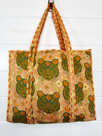 Quilted Cotton Reversible Large Tote Bag - Sandstone Celestial Tiger