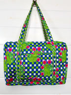Quilted Overnight Bag - Blue Green Checkered Tiger