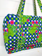 Quilted Overnight Bag - Blue Green Checkered Tiger