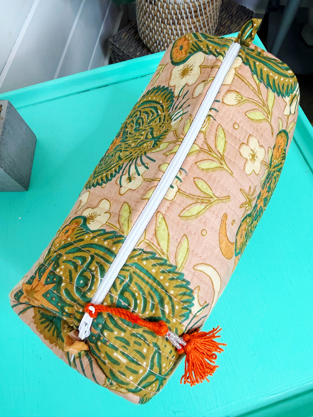 Quilted Makeup Cosmetics Toiletry Bag - Sandstone Celestial Tiger