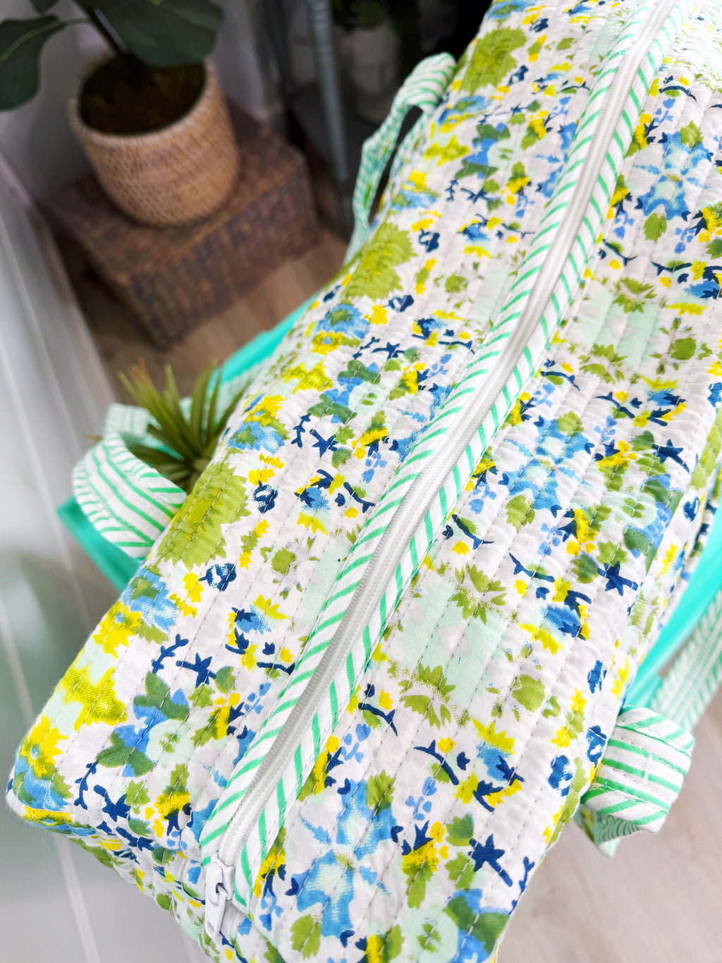 Quilted Overnight Bag - Aqua Tie Dye Print