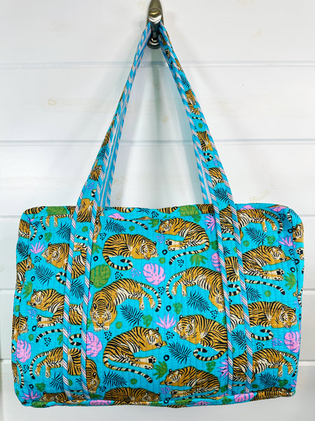 Quilted Overnight Weekender Bag - Aqua Tigers