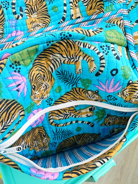 Quilted Overnight Weekender Bag - Aqua Tigers