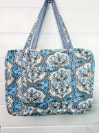 Quilted Overnight Duffle Bag - Blue Petals Print