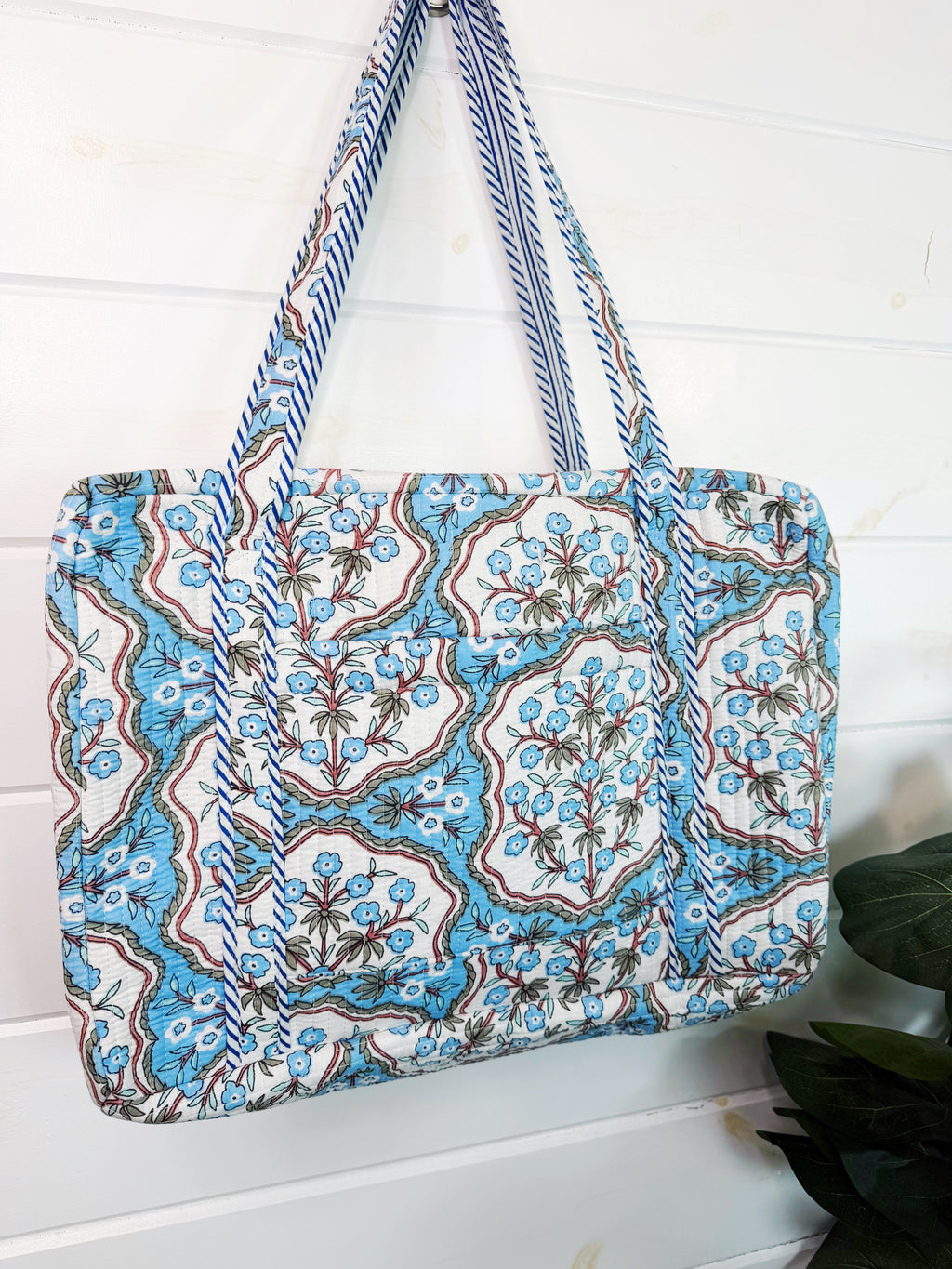 Quilted Overnight Duffle Bag - Blue Petals Print