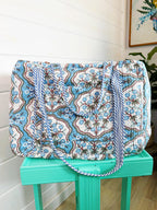 Quilted Overnight Duffle Bag - Blue Petals Print
