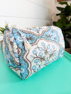 Quilted Cosmetics Toiletry Bag - Blue Petals Print