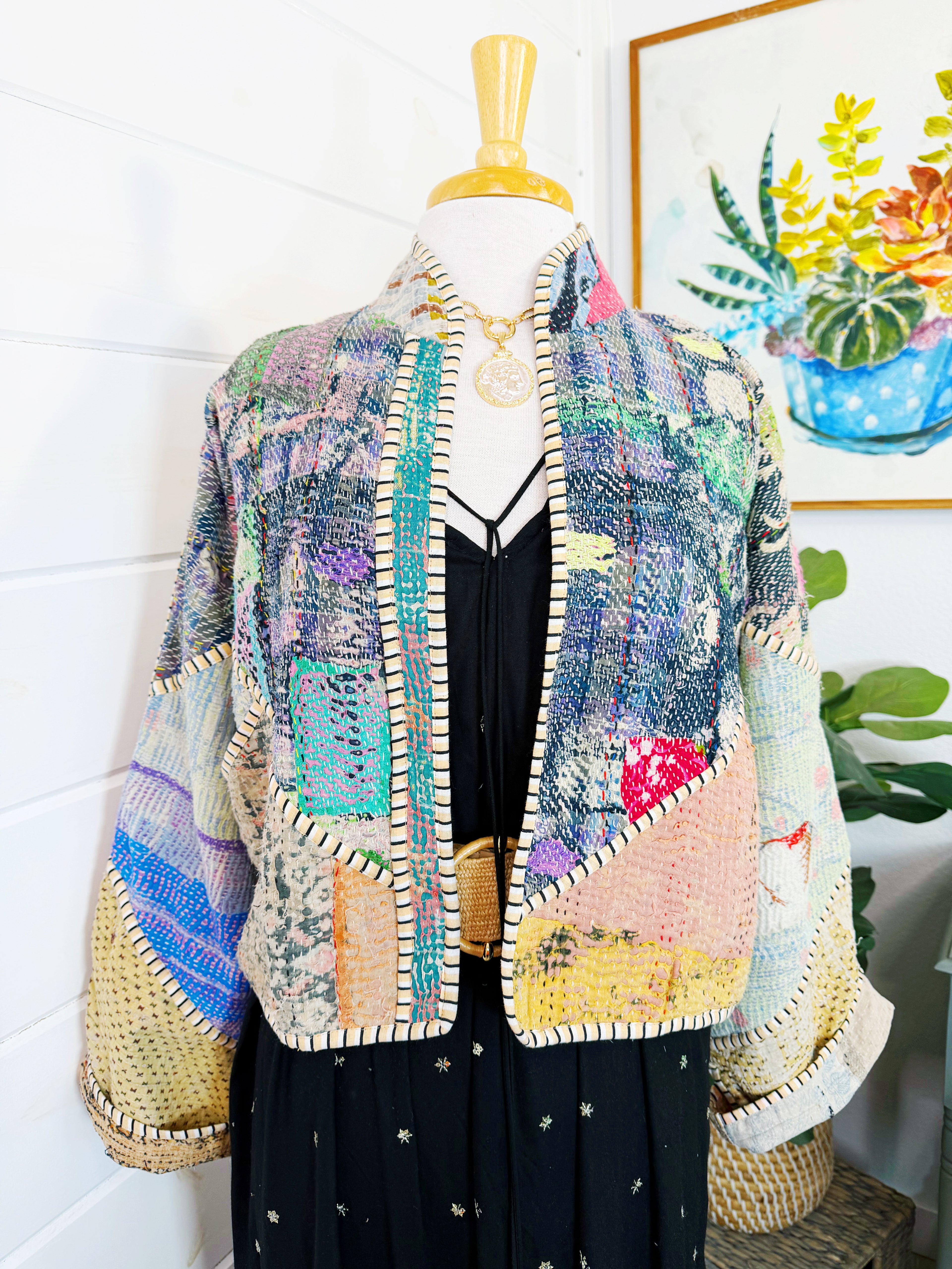 Patchwork Kantha Jacket – Quilted Reversible Blanket Coat