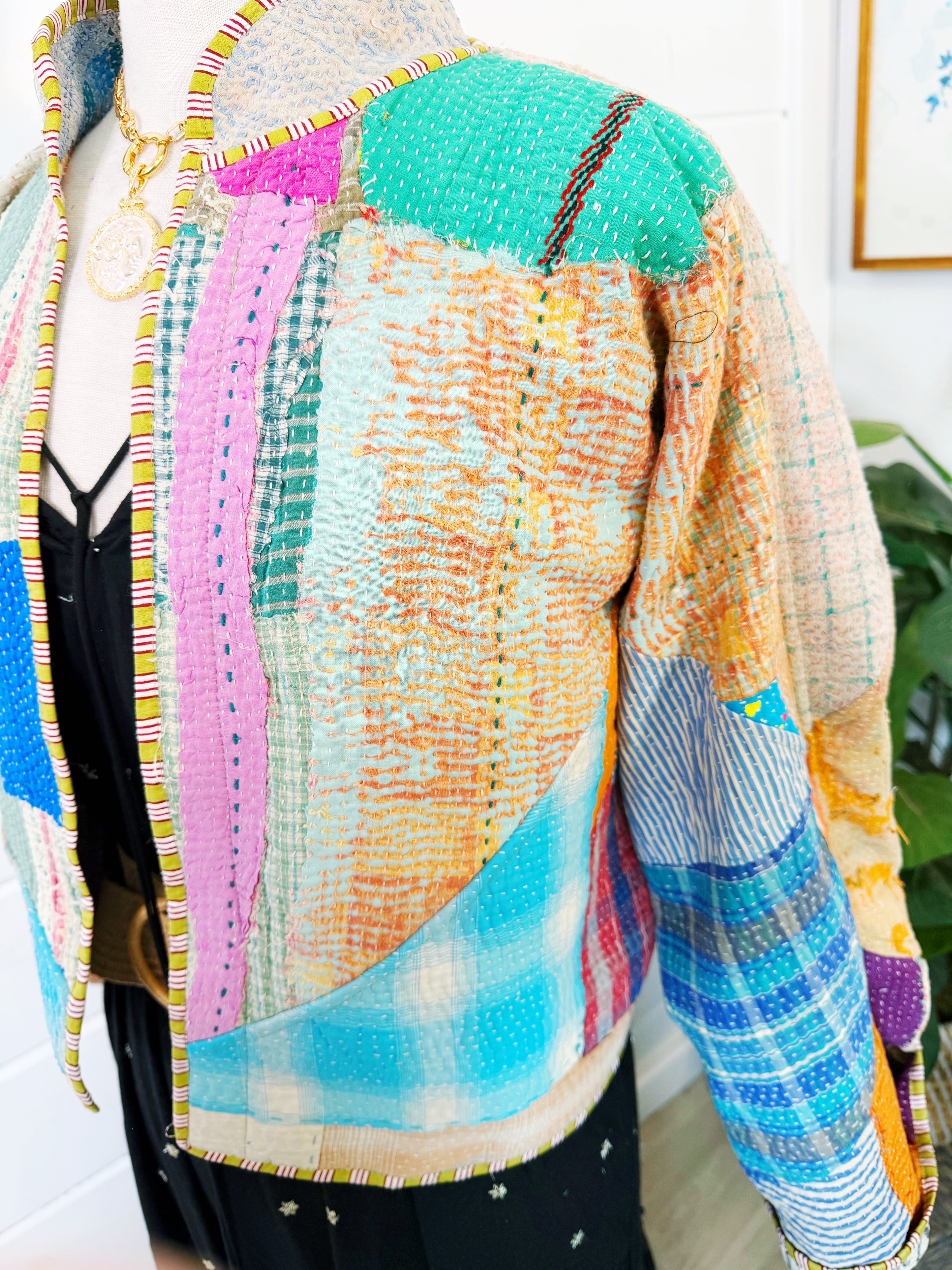 Patchwork Kantha Jacket – Quilted Reversible Blanket Coat