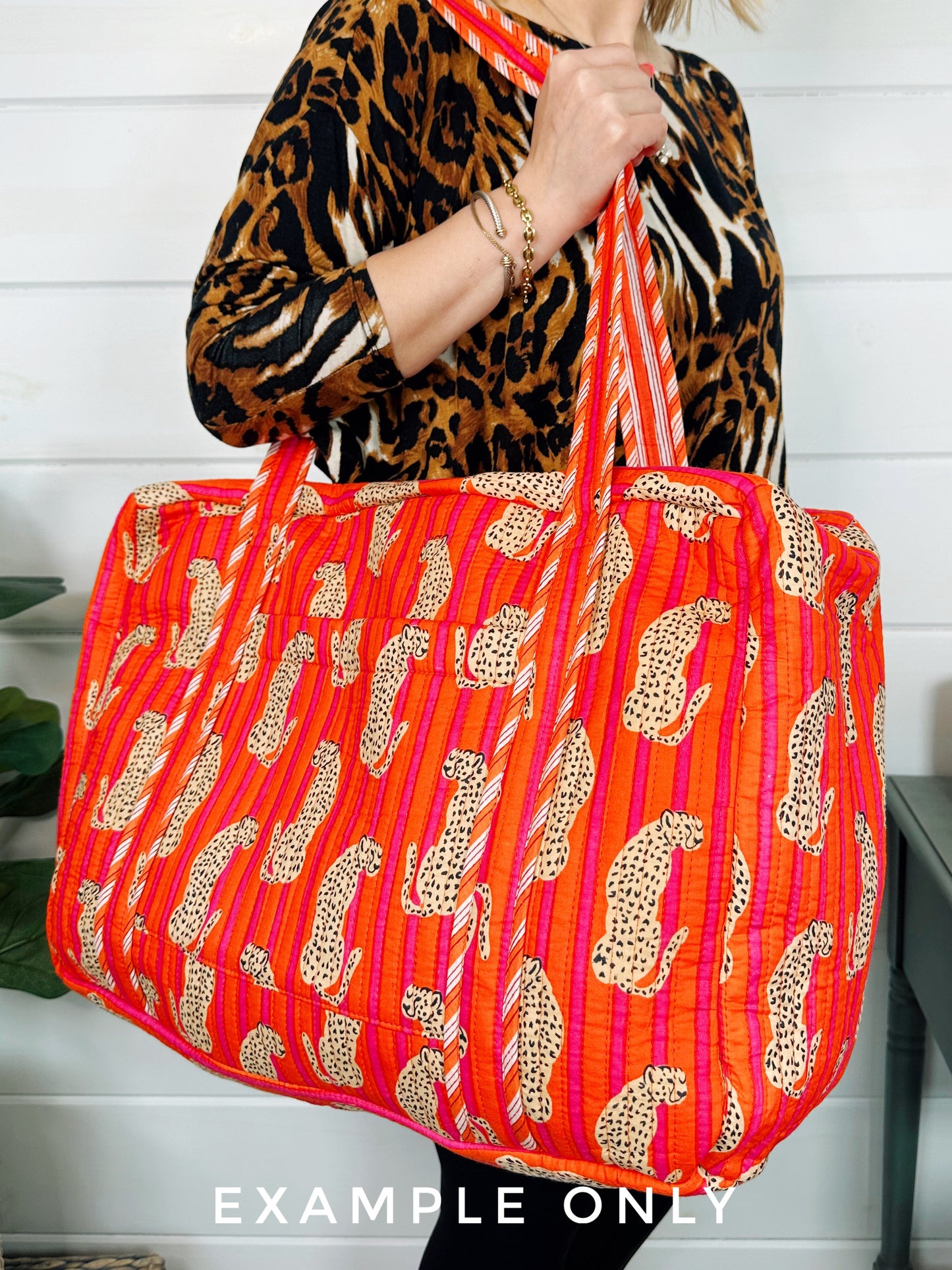 Red Floral Print Quilted Weekender Overnight Bag