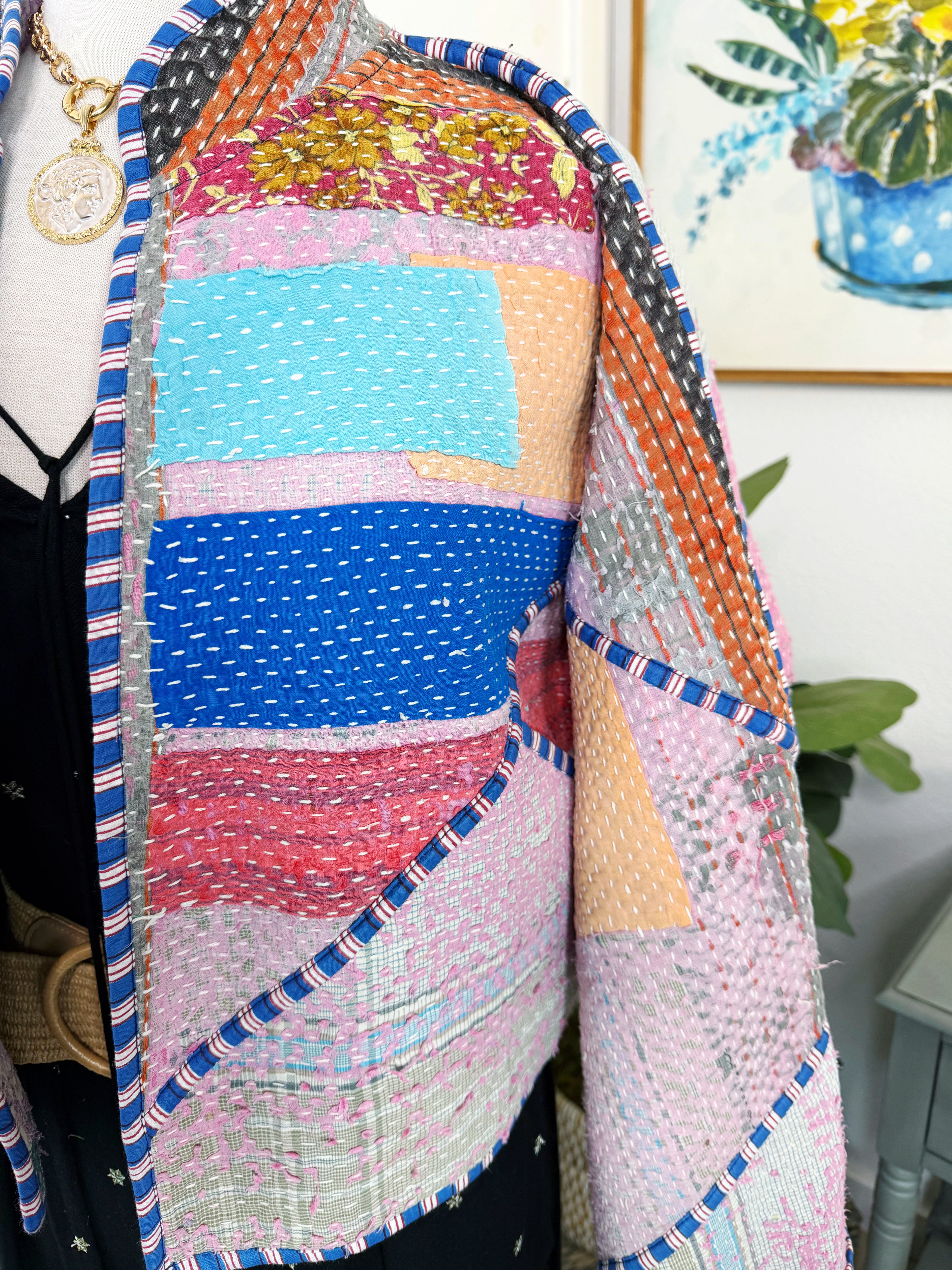 Patchwork Kantha Jacket – Handmade Quilted & Reversible Blanket Coat