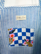 Blue Checkered Jaguar Print Quilted Cotton Tote Bag