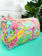 Quilted Makeup Cosmetics Toiletry Bag - Tropical Southern Town Print