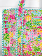 Quilted Cotton Reversible Large Tote Bag - Tropical Southern Town Print