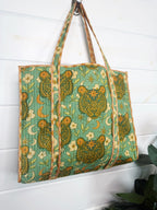 Quilted Cotton Reversible Large Tote Bag - Jade Celestial Tiger Print