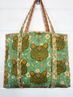 Quilted Cotton Reversible Large Tote Bag - Jade Celestial Tiger Print