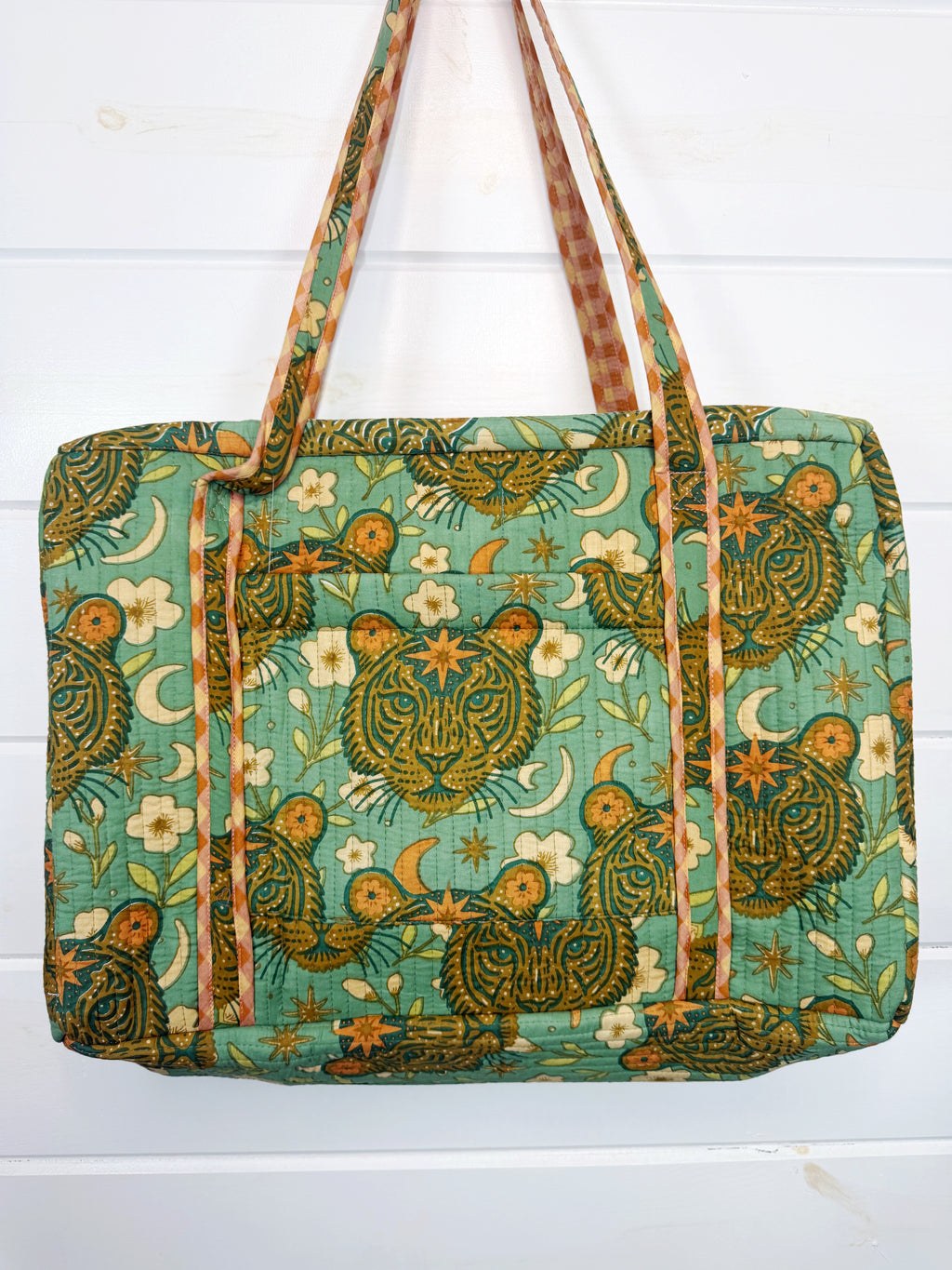 Quilted Weekender Duffle Overnight Bag - Jade Celestial Tiger Print