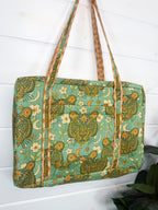 Quilted Weekender Duffle Overnight Bag - Jade Celestial Tiger Print