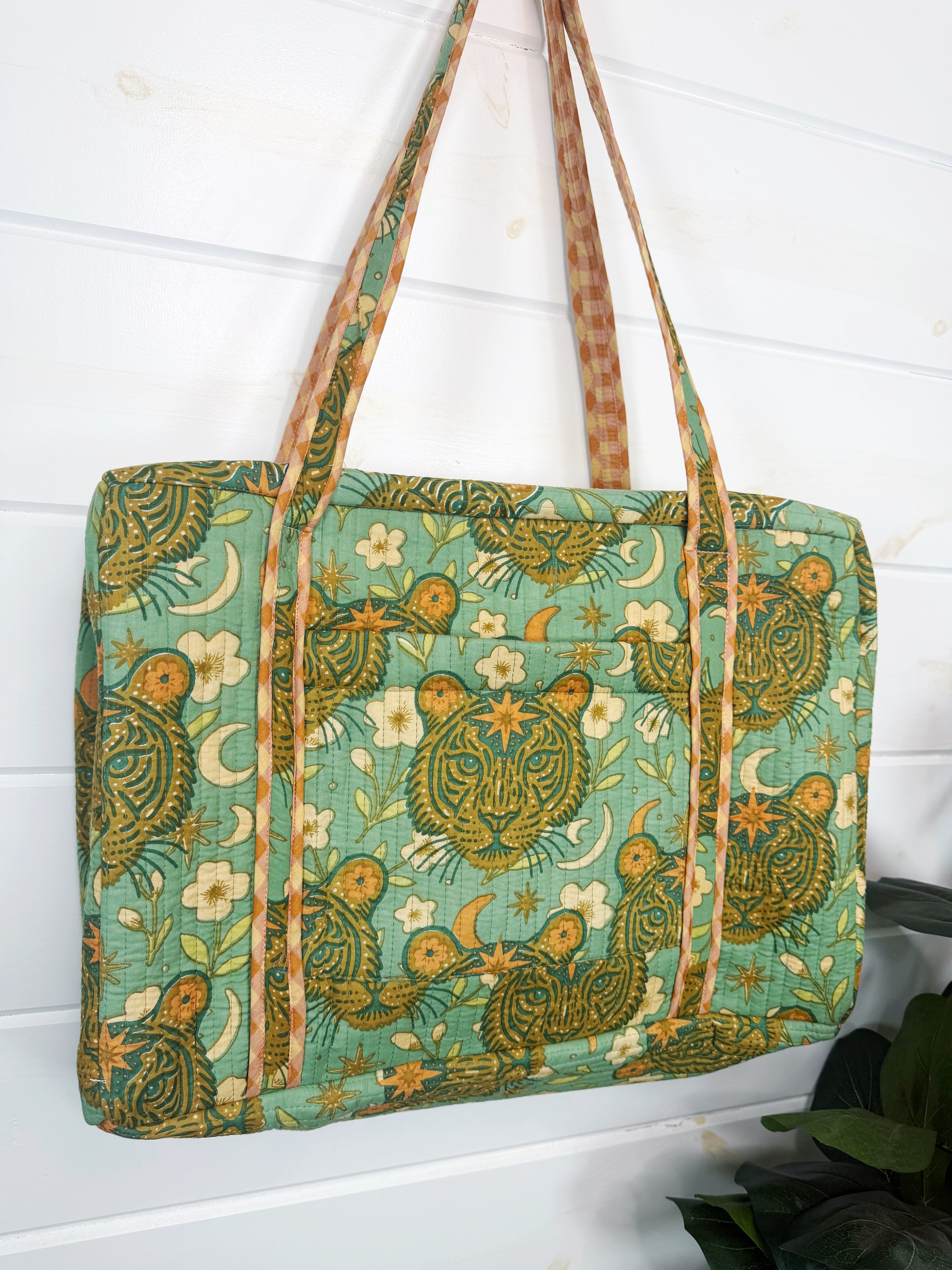 Quilted Weekender Duffle Overnight Bag - Jade Celestial Tiger Print