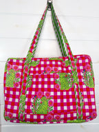 Quilted Overnight Bag - Pink Green Checkered Tiger Print