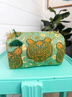 Quilted Makeup Cosmetics Toiletry Bag - Jade Celestial Tiger