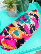 Quilted Makeup Cosmetics Toiletry Bag - Pink Southwest Ikat Print