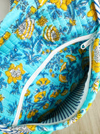Aqua and Yellow Floral Print Quilted Weekender Overnight Bag