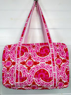 Quilted Weekender Duffle Overnight Bag - Red and Pink Medallion Print