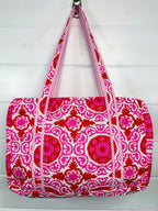 Quilted Weekender Duffle Overnight Bag - Red and Pink Medallion Print